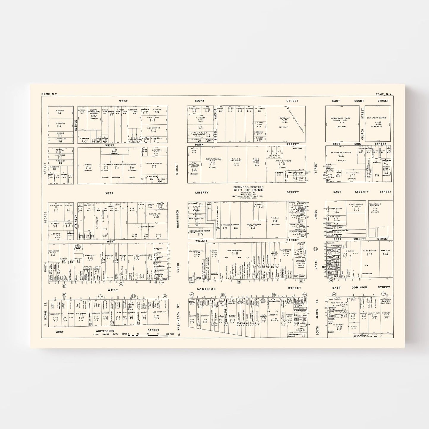 Vintage Map of Rome, New York Business Section, 1947