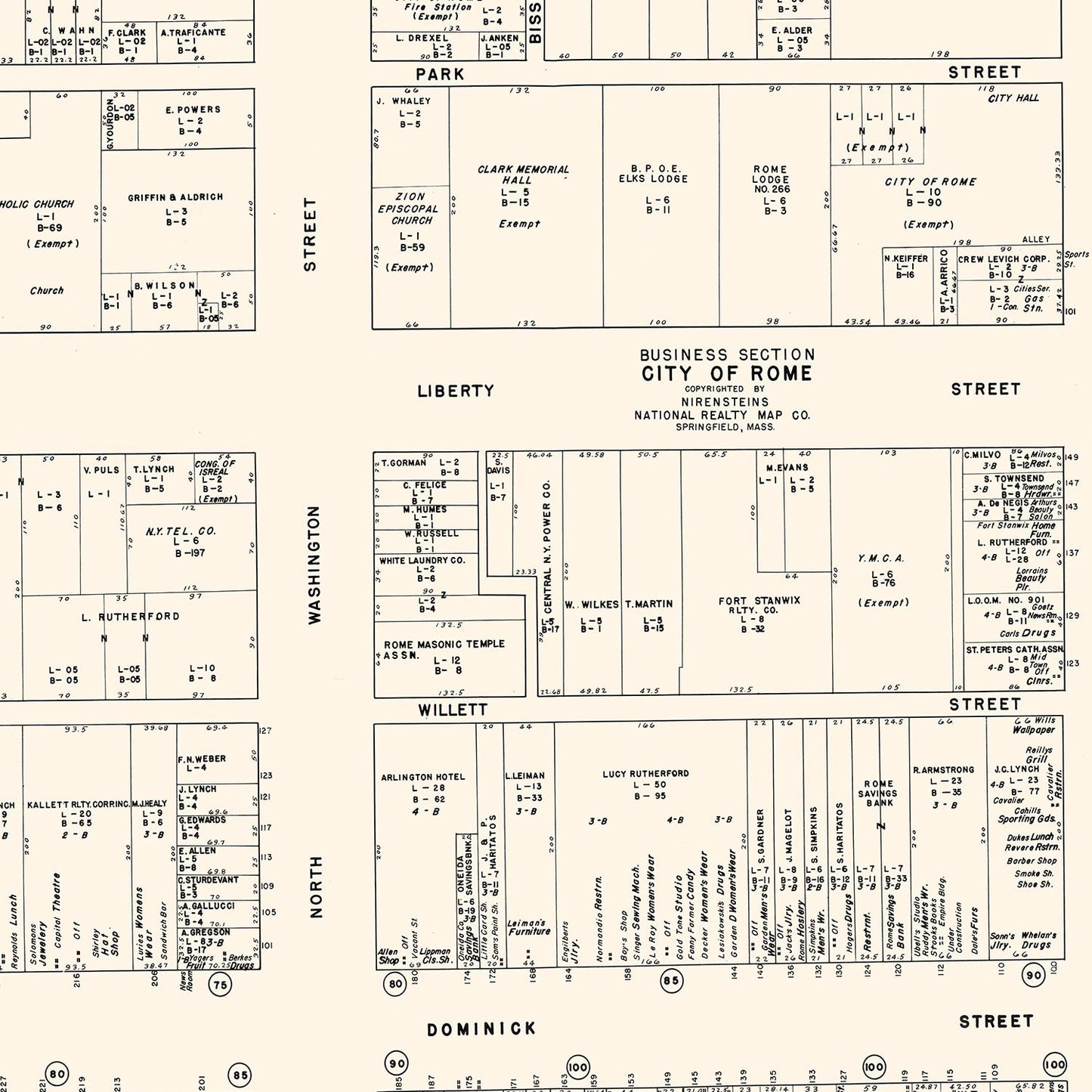 Vintage Map of Rome, New York Business Section, 1947