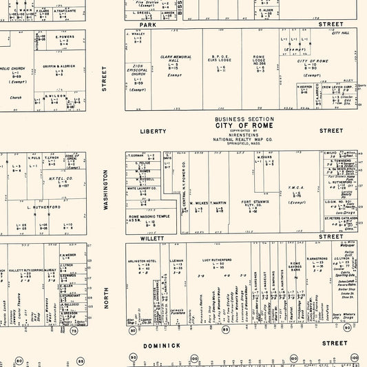 Vintage Map of Rome, New York Business Section, 1947