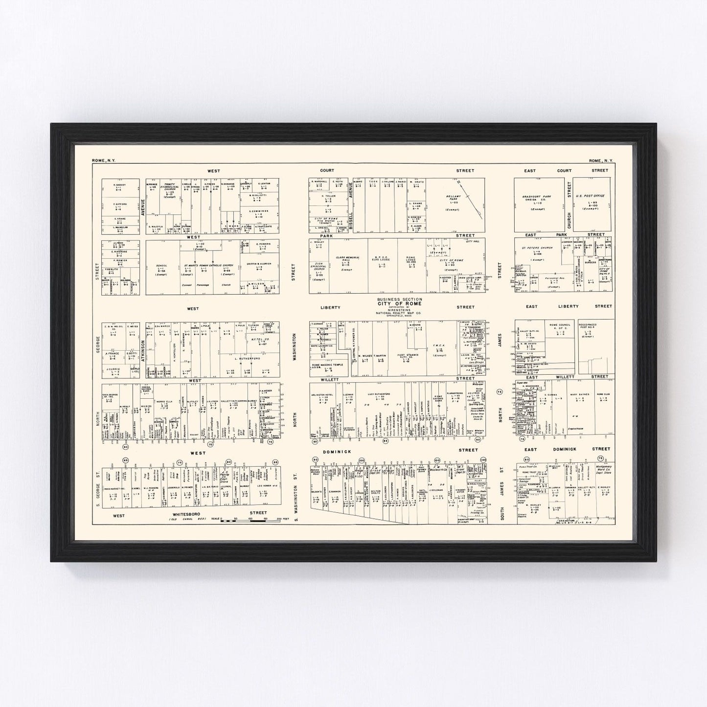 Vintage map of Rome, New York business section, 1947