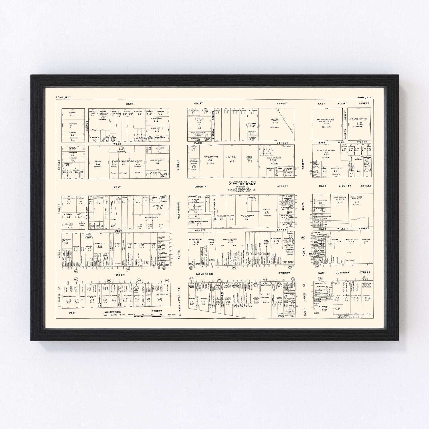 Vintage map of Rome, New York business section, 1947