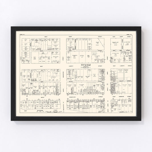 Vintage map of Rome, New York business section, 1947