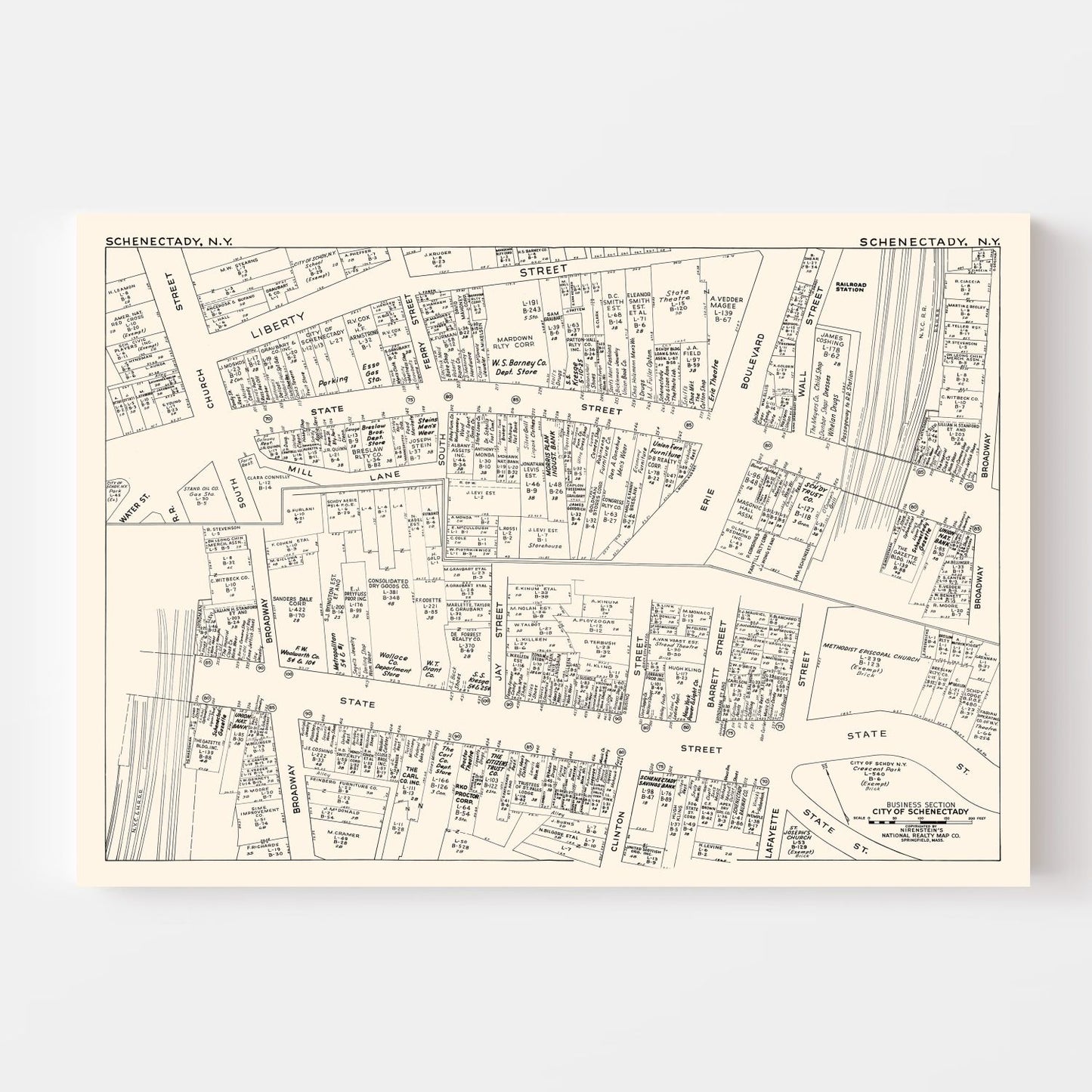 Vintage Map of Schenectady, NY Business Section, 1947