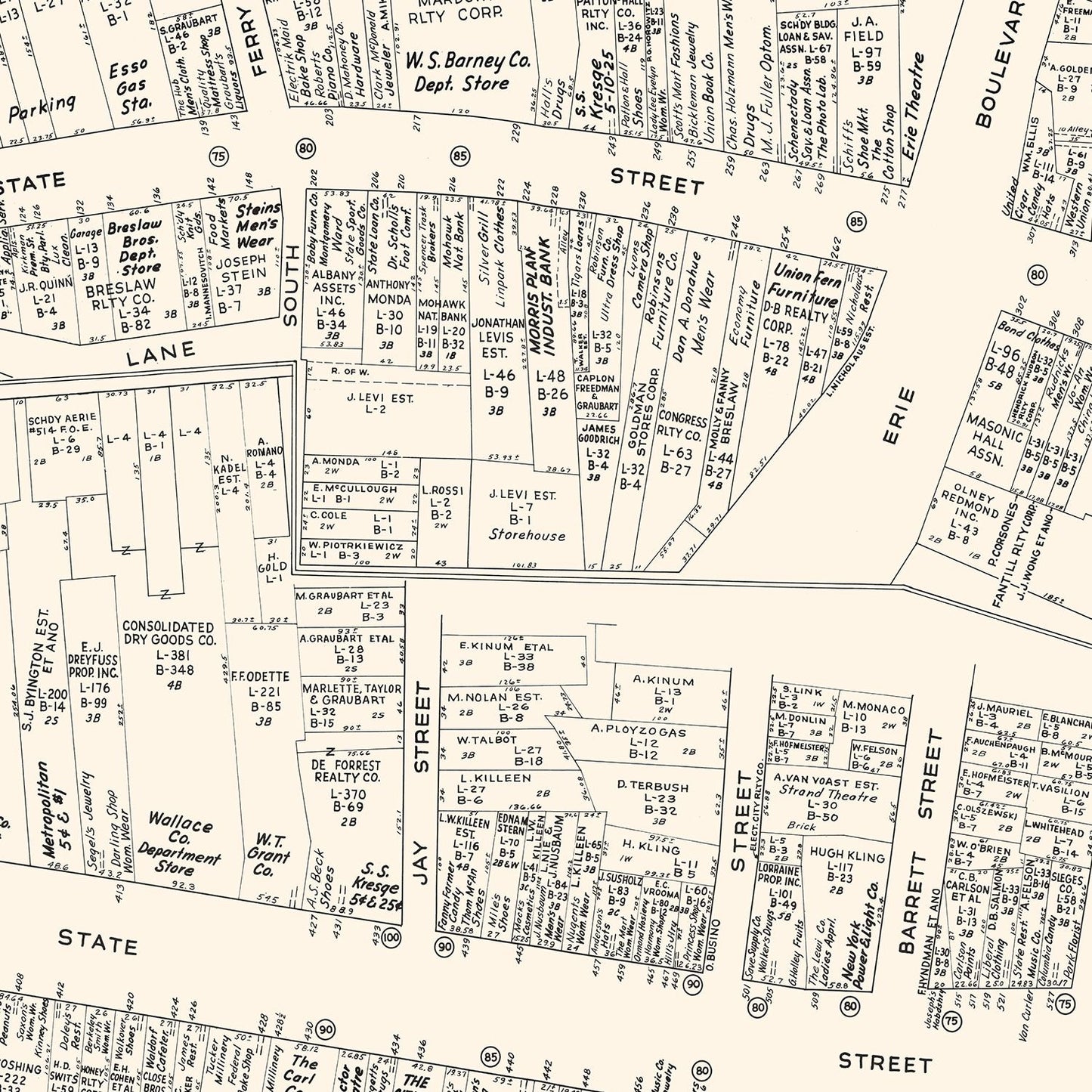 Vintage Map of Schenectady, NY Business Section, 1947
