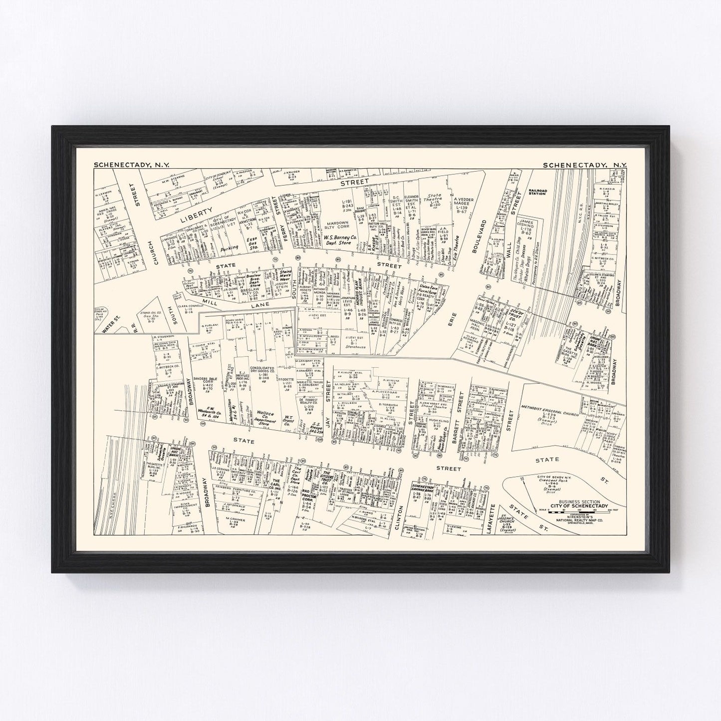 vintage map of Schenectady, NY business section, 1947