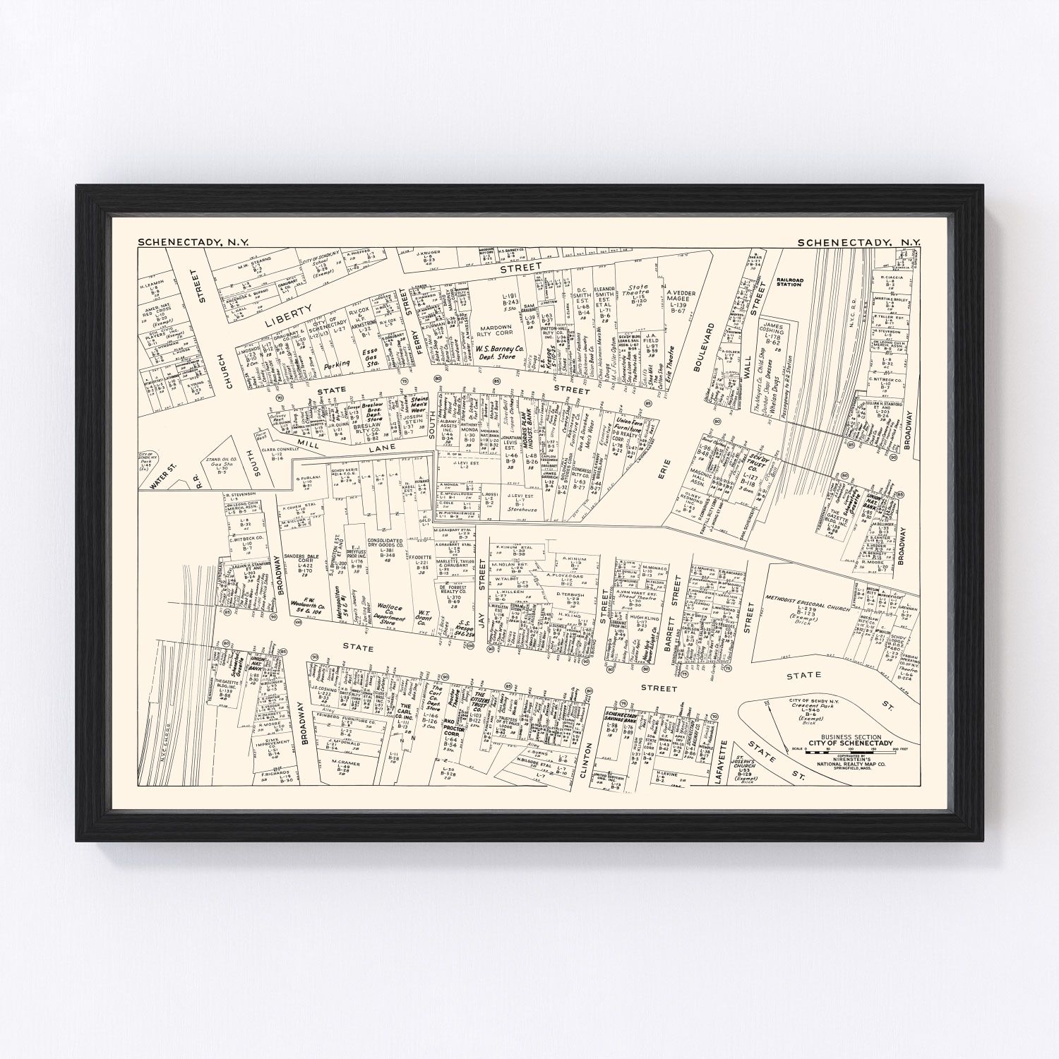 vintage map of Schenectady, NY business section, 1947