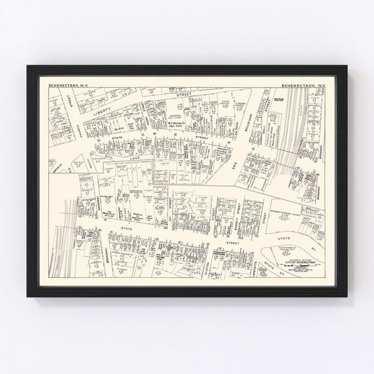 vintage map of Schenectady, NY business section, 1947