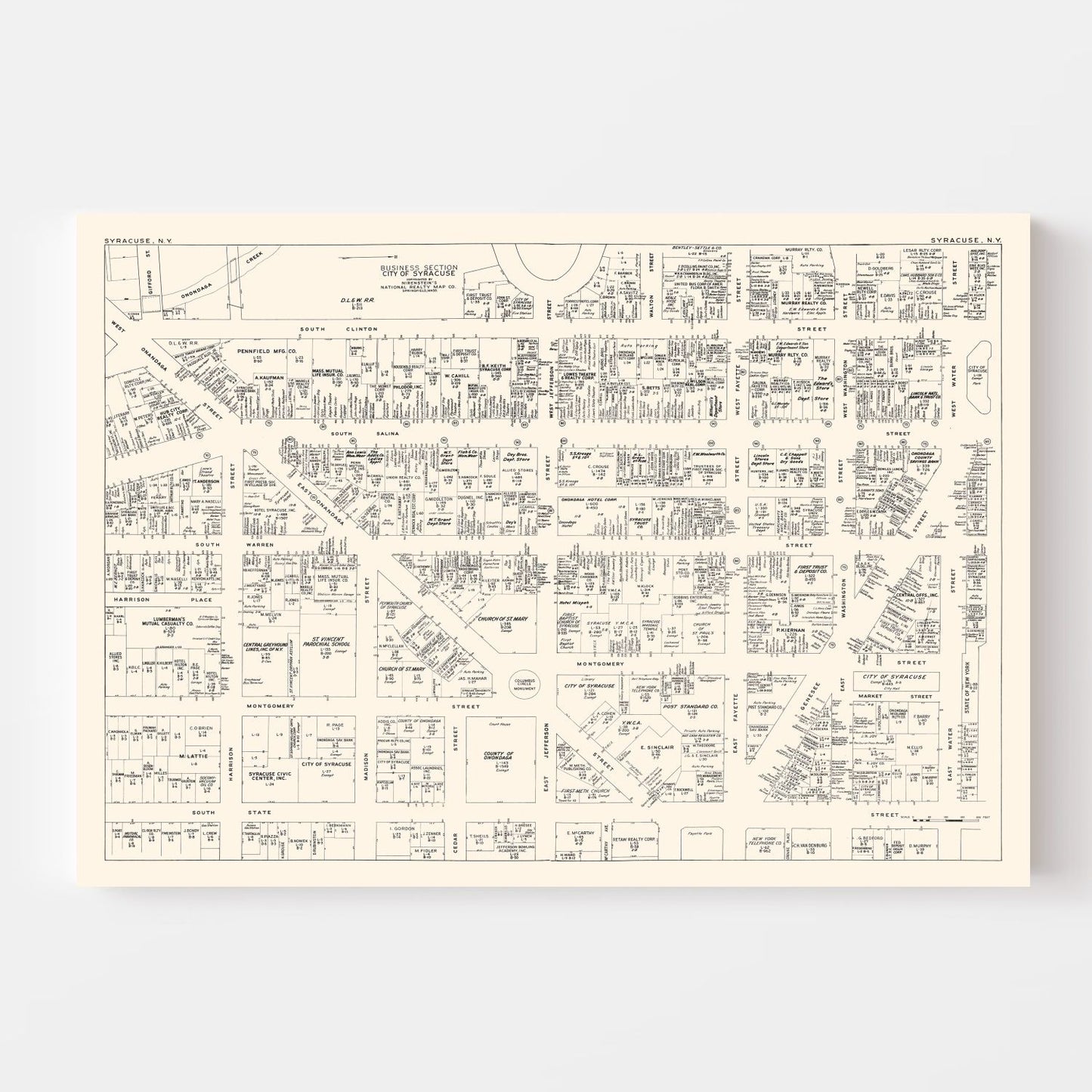Vintage Map of Syracuse, New York Business Section, 1947