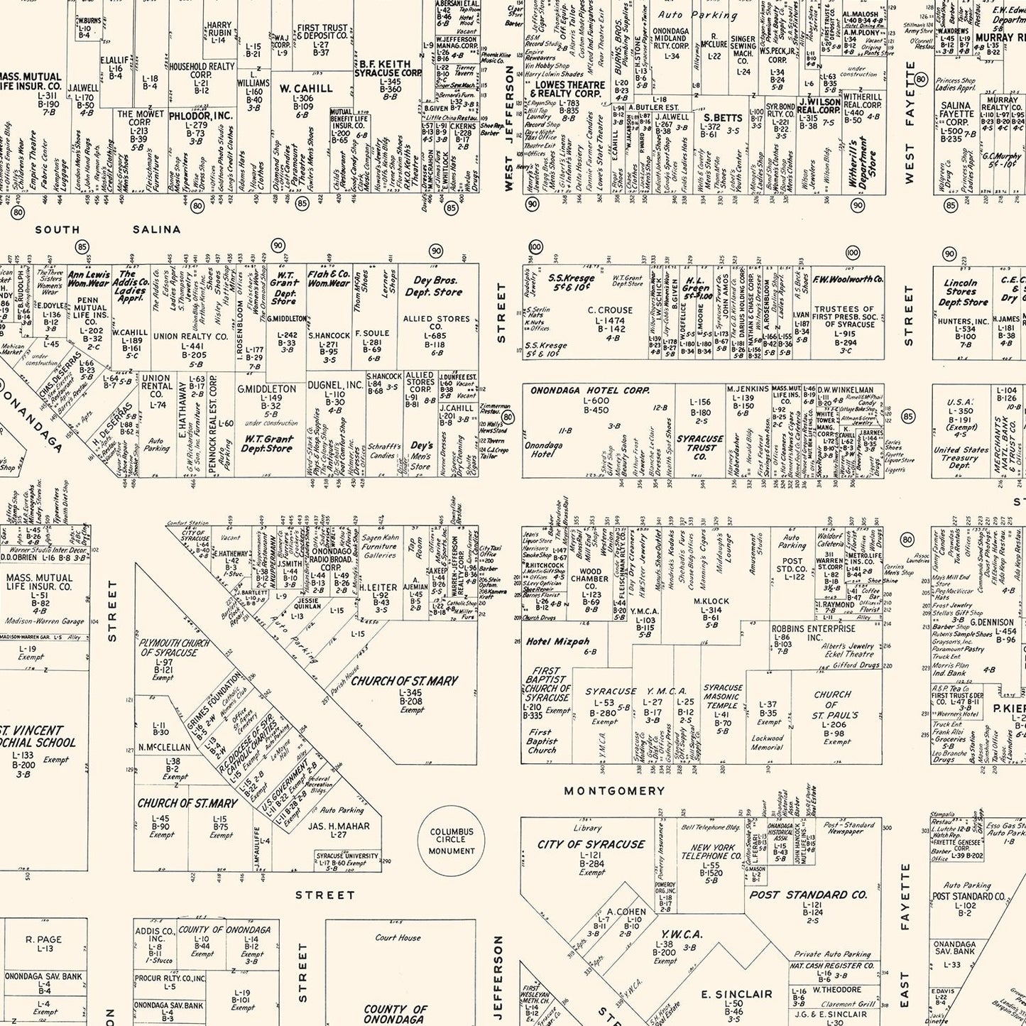 Vintage Map of Syracuse, New York Business Section, 1947