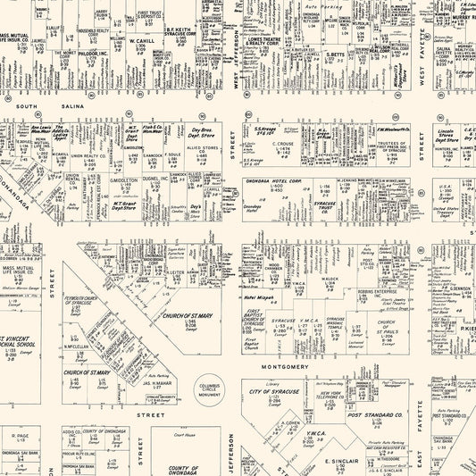 Vintage Map of Syracuse, New York Business Section, 1947