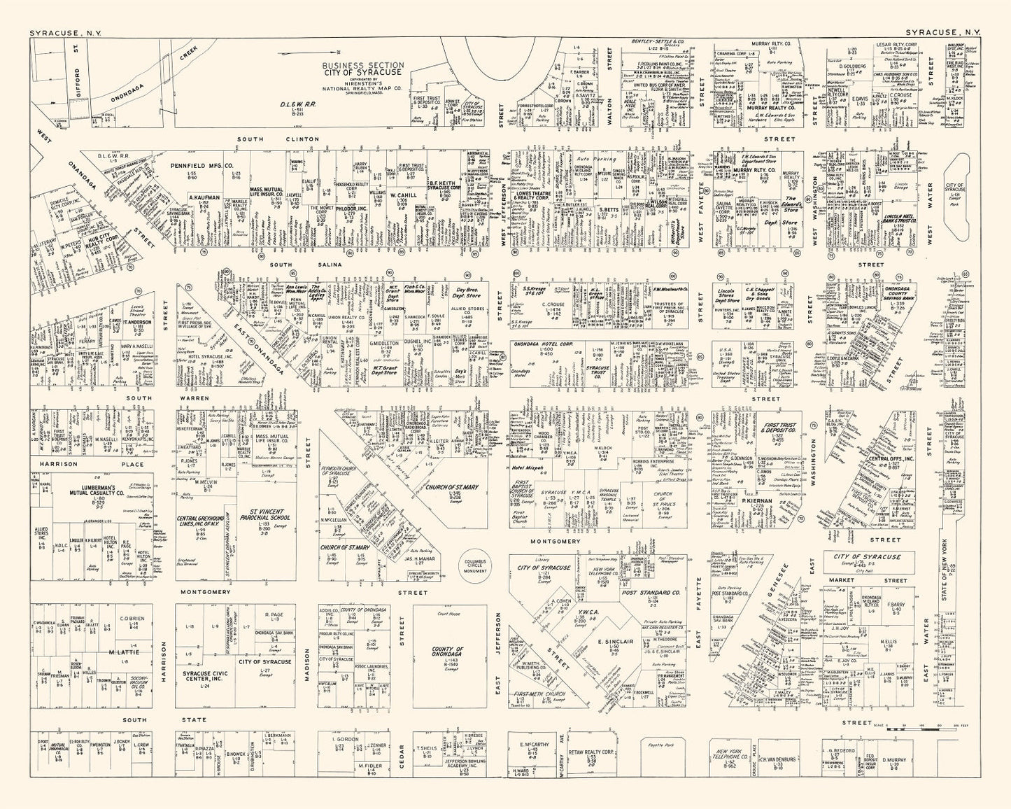 Vintage Map of Syracuse, New York Business Section, 1947