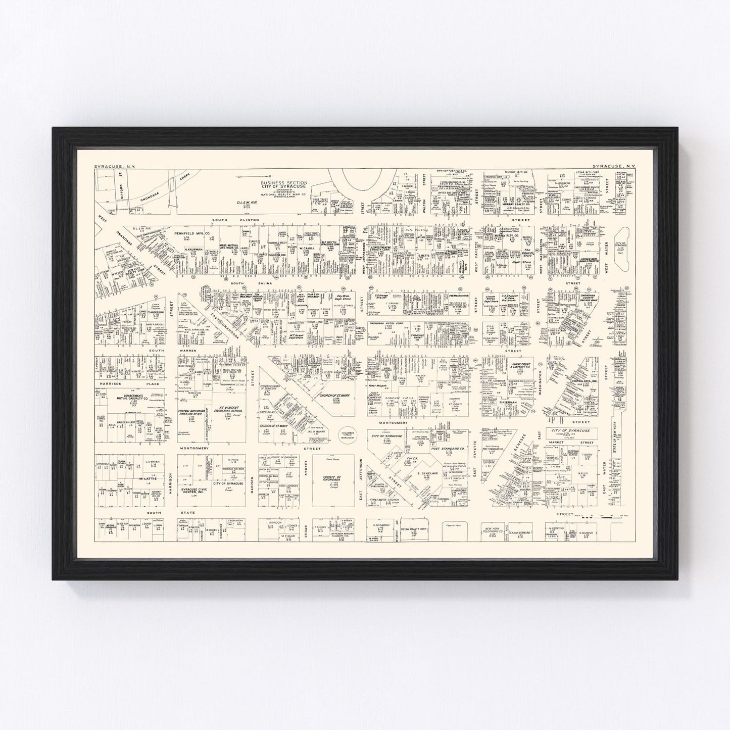 Vintage map of Syracuse, New York business section, 1947