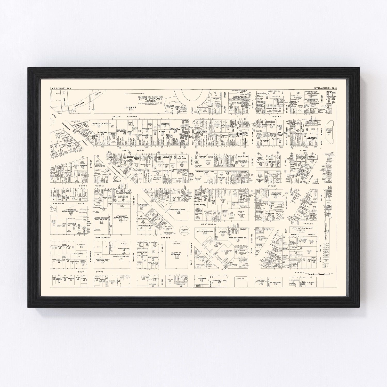 Vintage map of Syracuse, New York business section, 1947