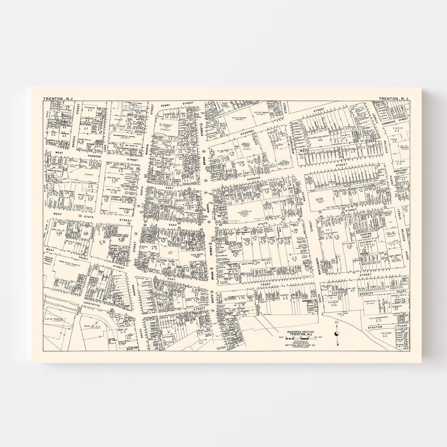 Vintage Map of Trenton, New Jersey Business Section, 1947