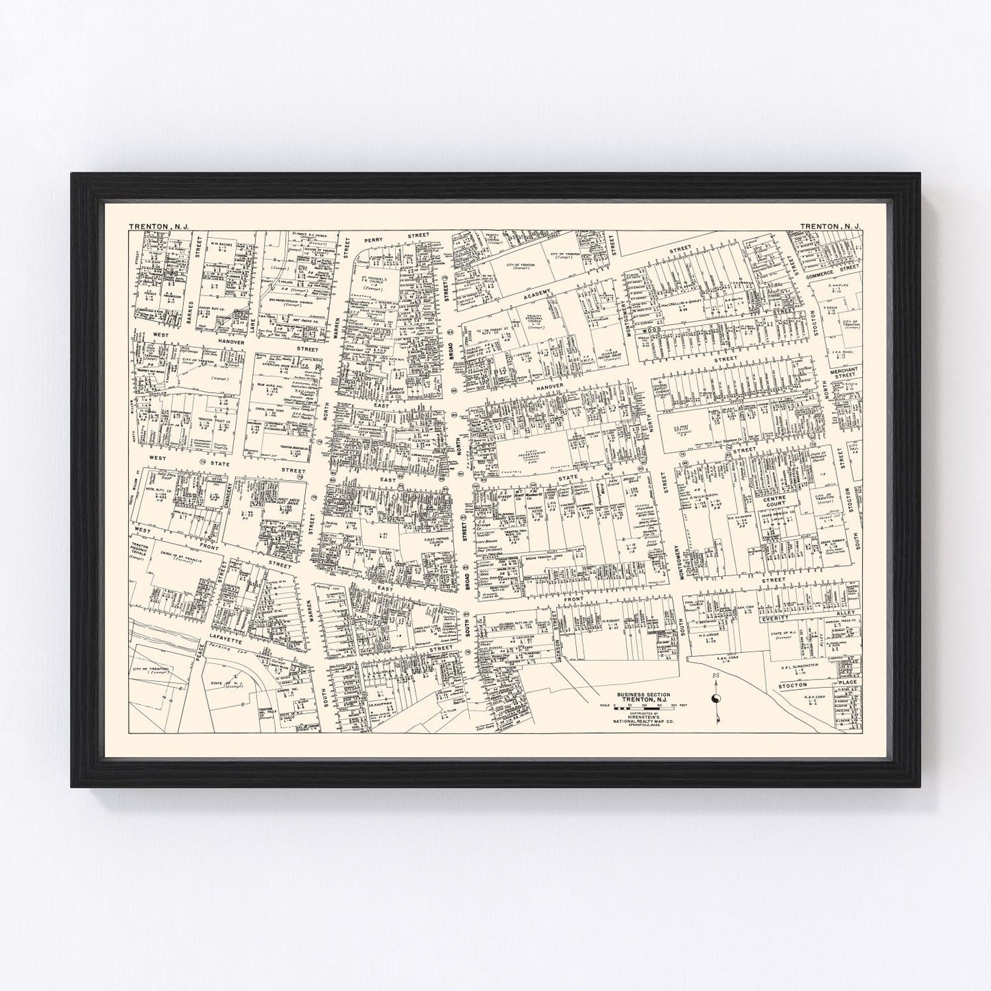 vintage map of Trenton, New Jersey business section, 1947