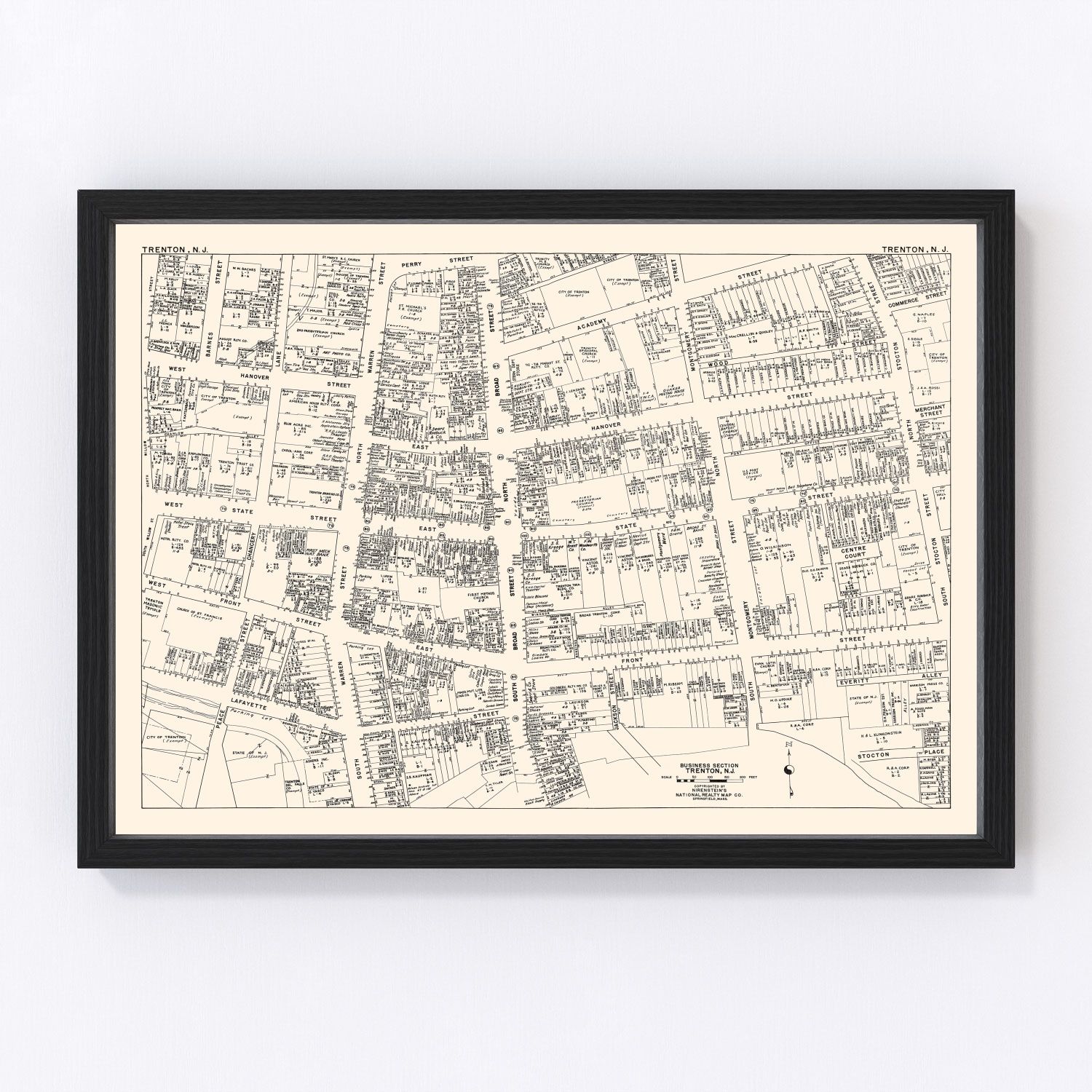 vintage map of Trenton, New Jersey business section, 1947
