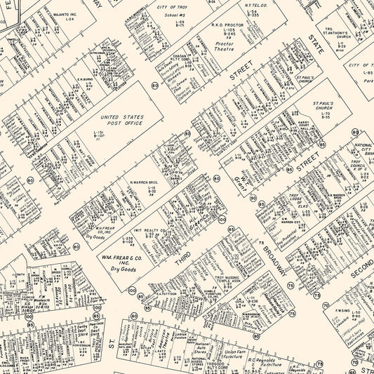 Vintage Map of Troy, New York Business Section, 1947