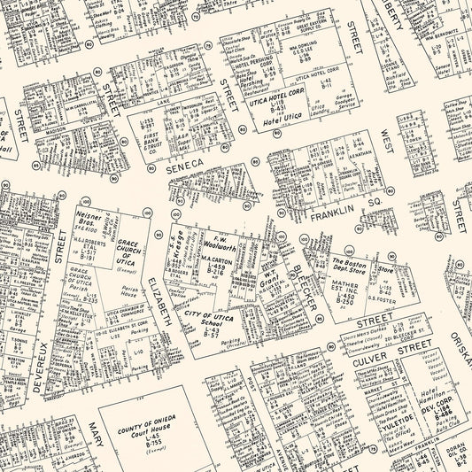 Vintage Map of Utica, New York Business Section, 1947