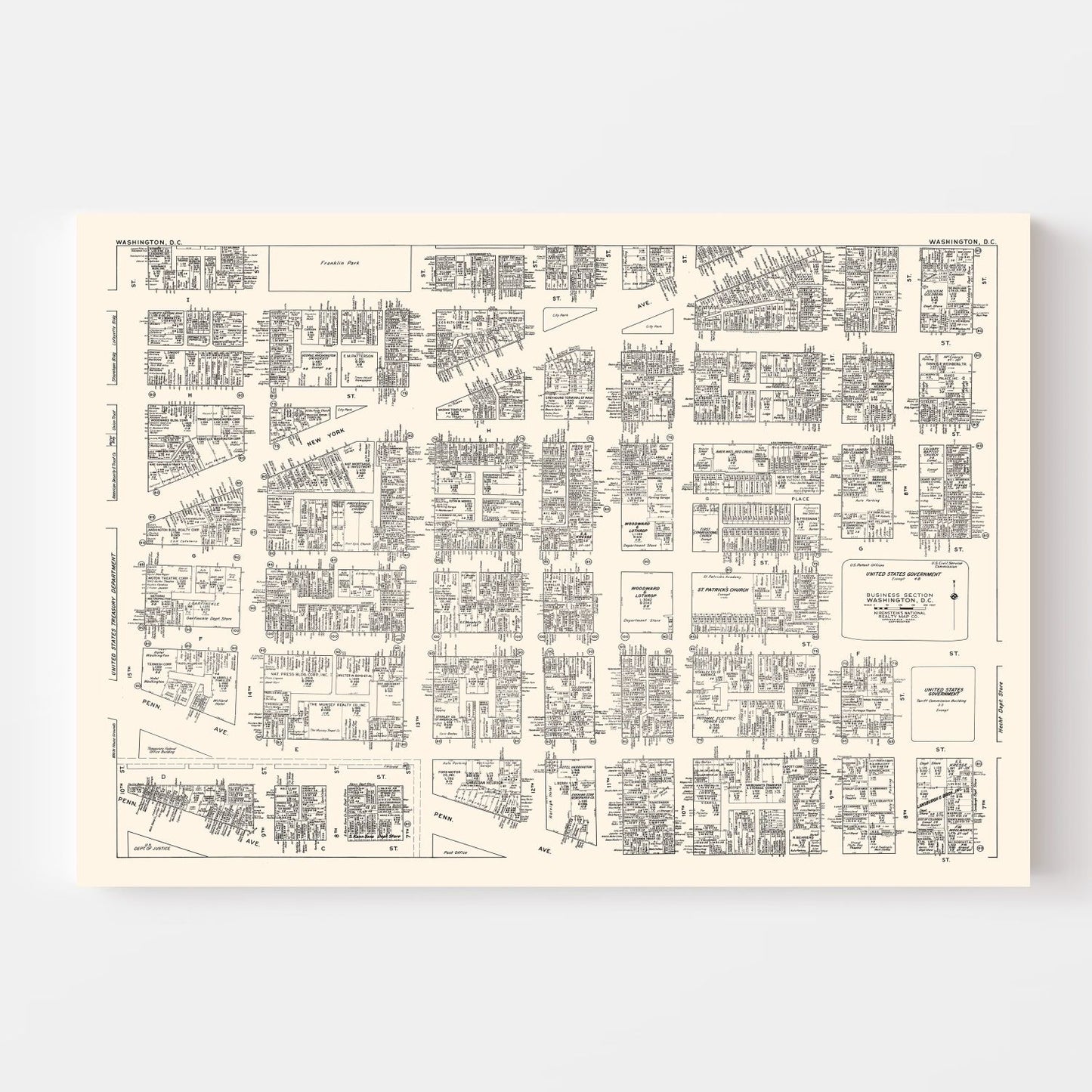 Vintage Map of Washington, DC Business Section 1947