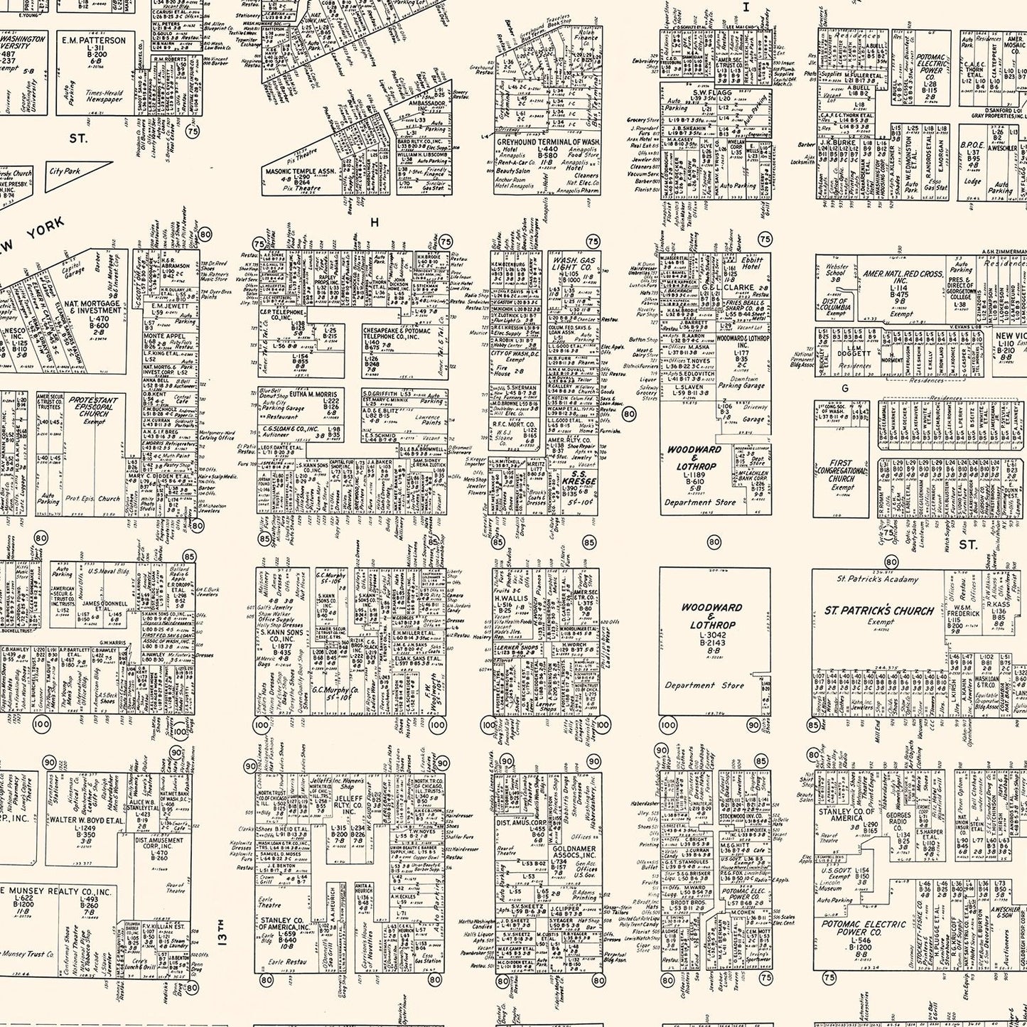 Vintage Map of Washington, DC Business Section 1947