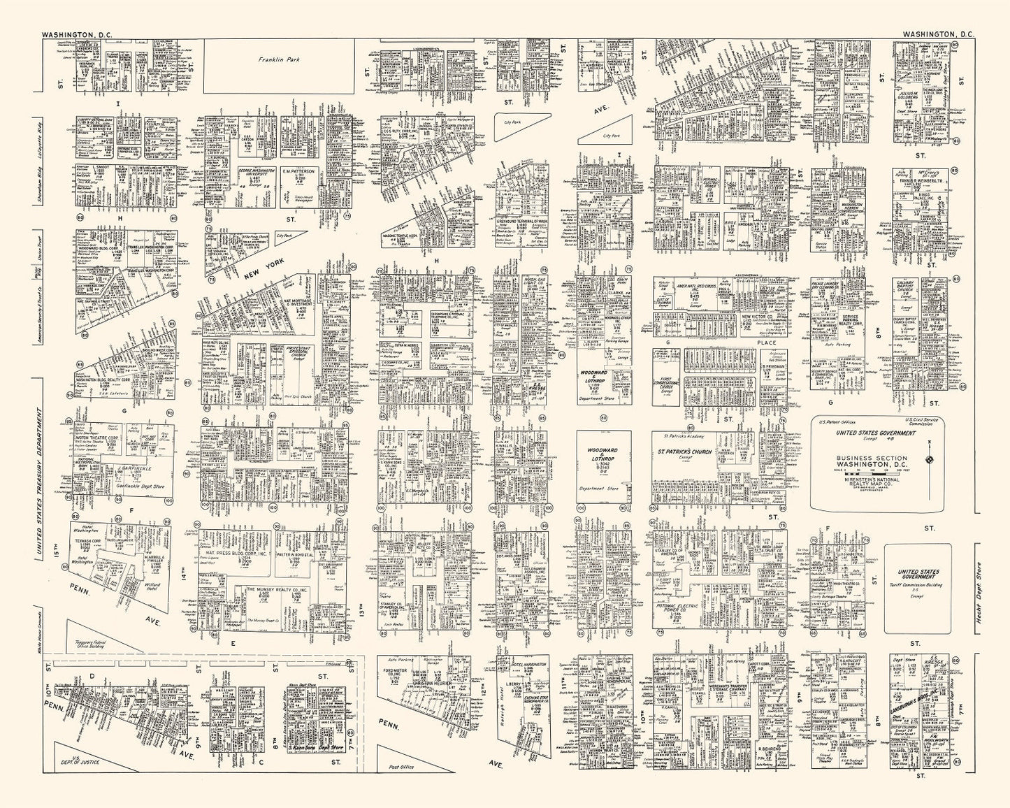 Vintage Map of Washington, DC Business Section 1947