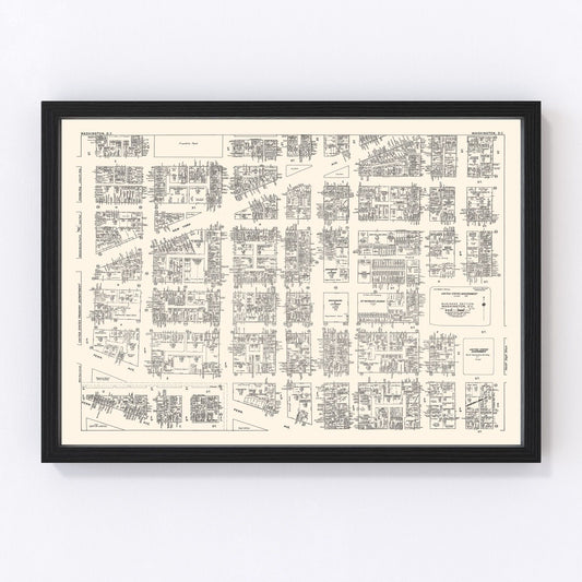 Vintage map of Washington DC business section, 1947 - downtown restored print