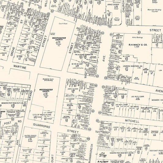 Vintage Map of White Plains, NY Business Section 1947
