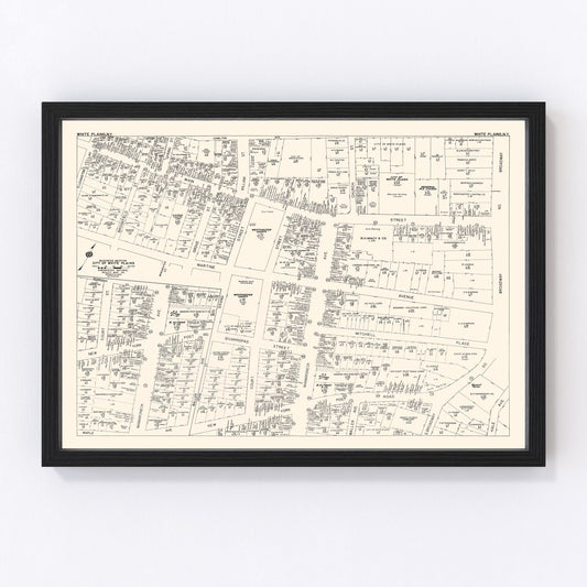 Vintage map of White Plains NY business section, 1947 - downtown restored print