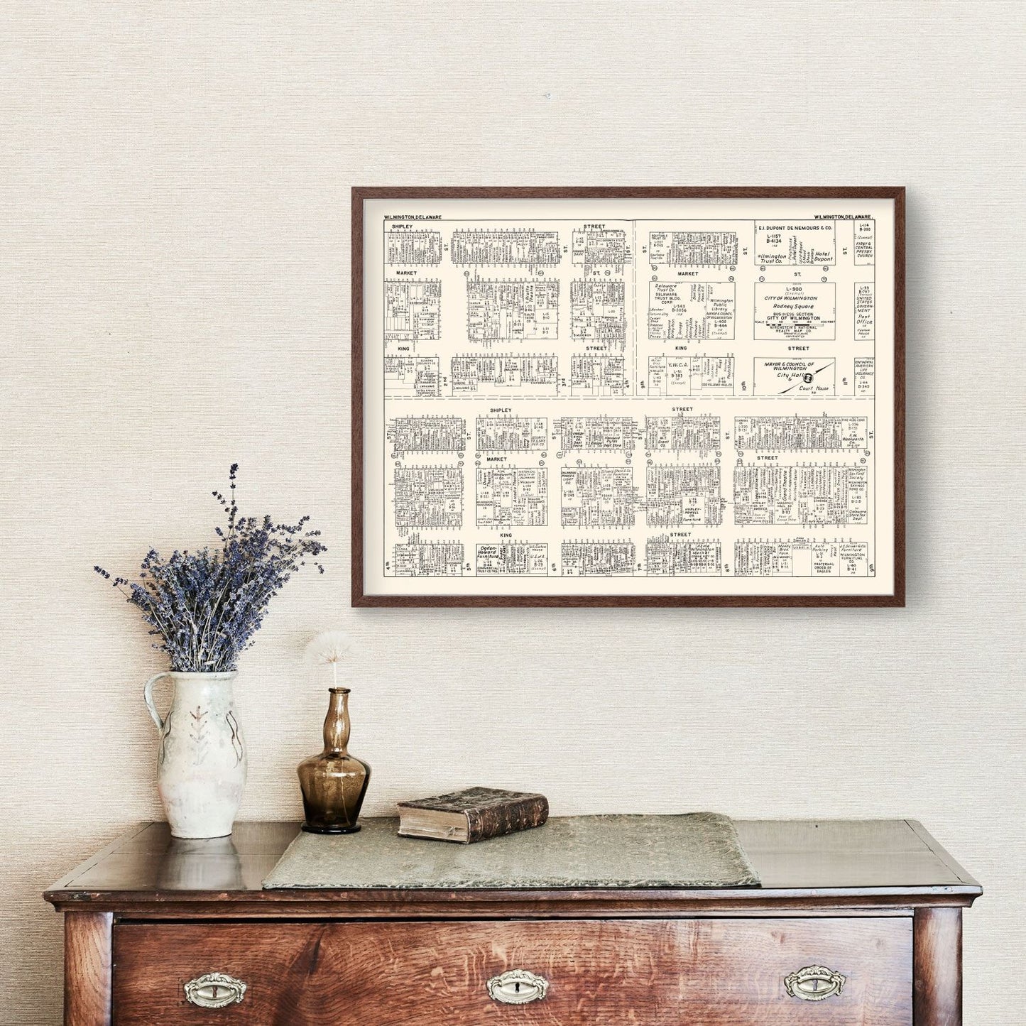Vintage Map of Wilmington, Delaware Business Section, 1947