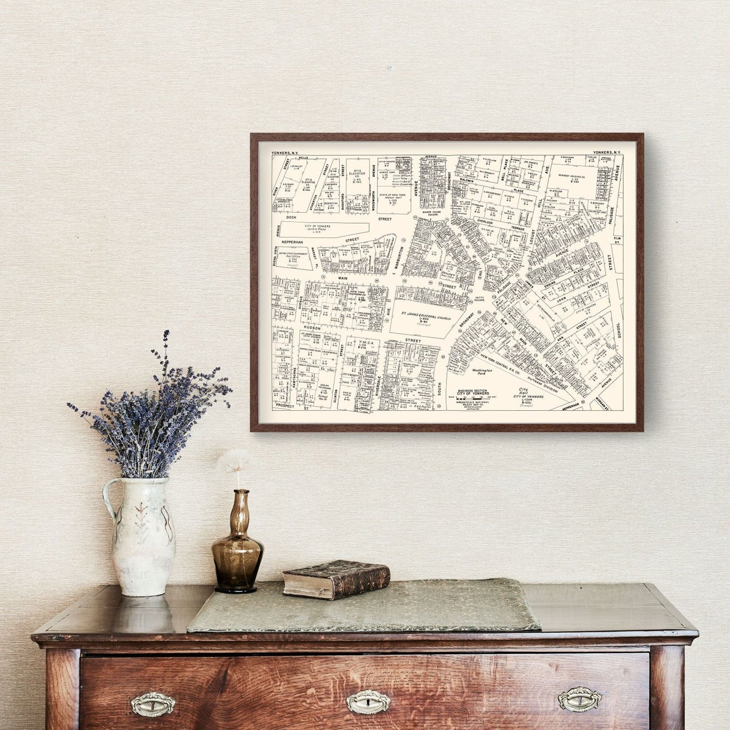 Vintage Map of Yonkers, NY Business Section, 1947