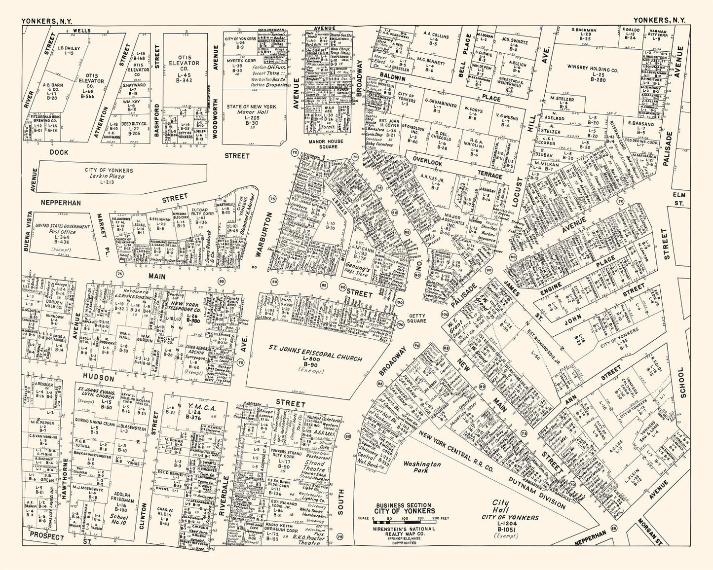 Vintage Map of Yonkers, NY Business Section, 1947