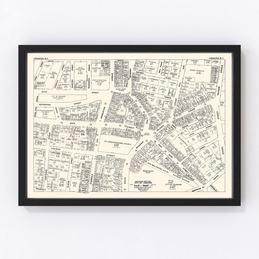 Vintage 1947 Yonkers New York business section map, digitally restored print