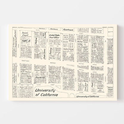 Vintage Map of Berkeley, California, Business District, 1952