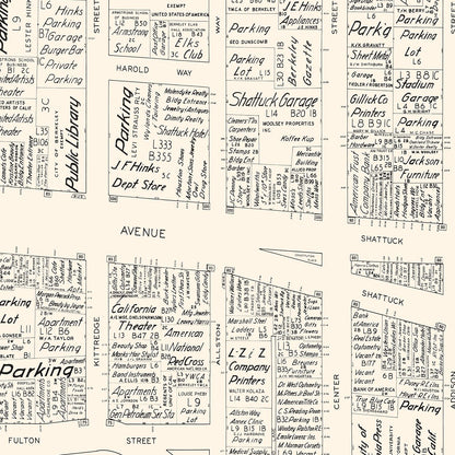Vintage Map of Berkeley, California, Business District, 1952