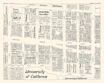 Vintage Map of Berkeley, California, Business District, 1952