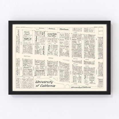 Vintage map of Berkeley, California, business district, 1952