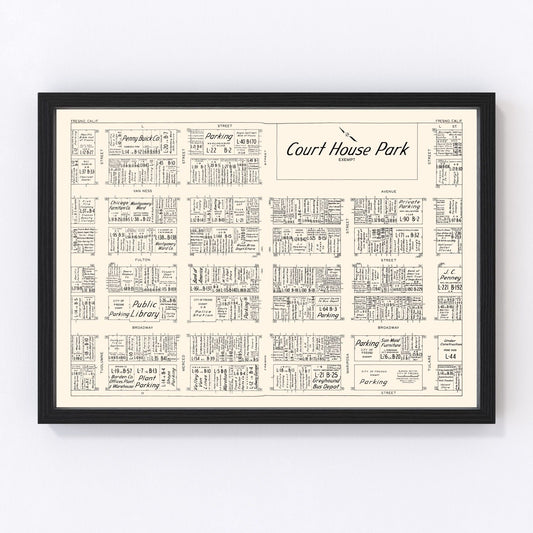 vintage map of Fresno, California business section, 1952