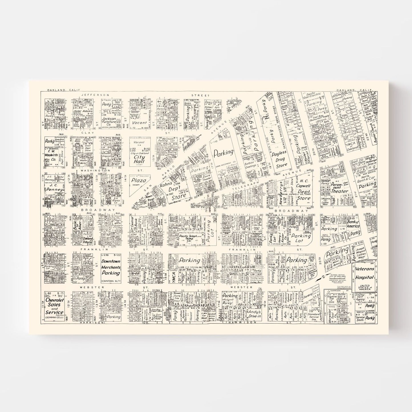 Vintage Map of Oakland, California, 1952