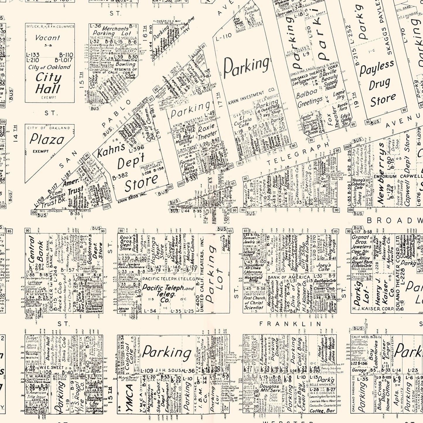 Vintage Map of Oakland, California, 1952