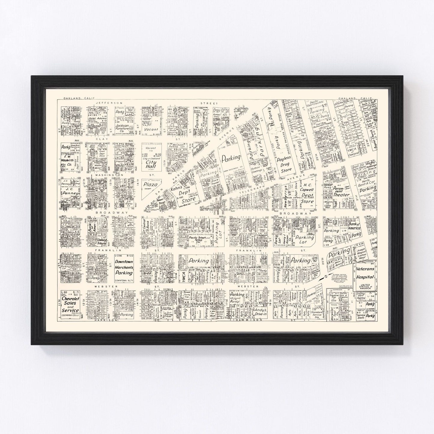 vintage map of Oakland, California, 1952