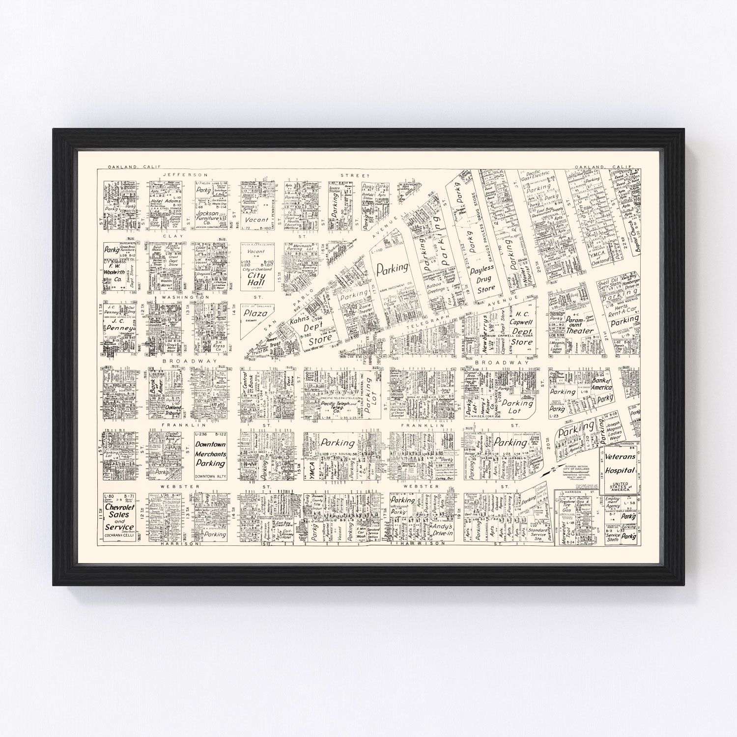 vintage map of Oakland, California, 1952