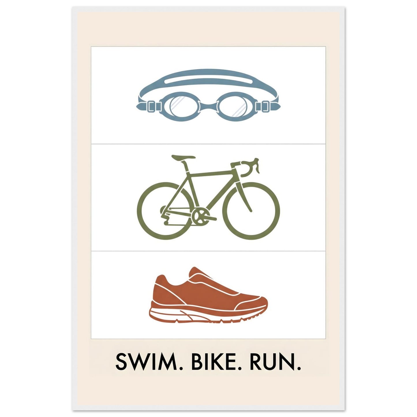 Swim Bike Run Poster: Minimalist Triathlon Icons Wall Art - 60x90 cm / 24x36″ - White frame / Ready-to-hang - Sparkycare