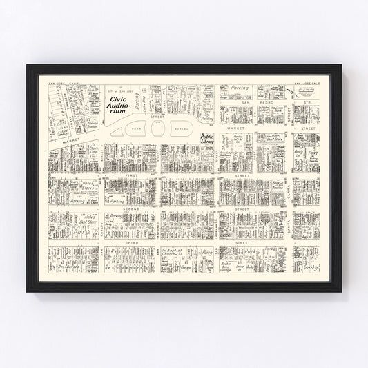 vintage map of San Jose business section, California, 1952