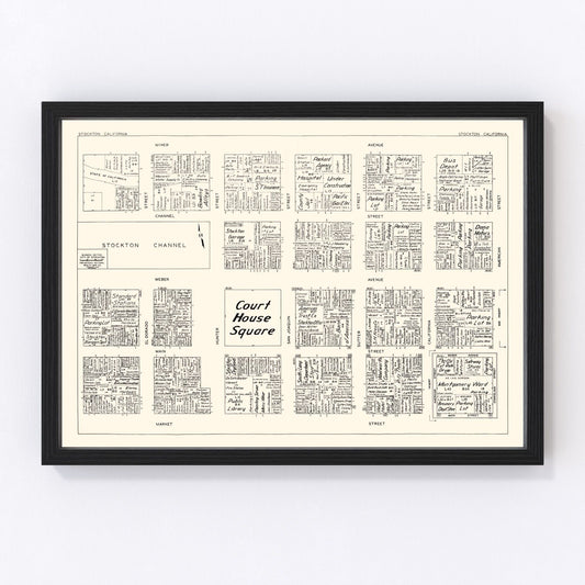 Vintage map of Stockton's business section, California, 1952
