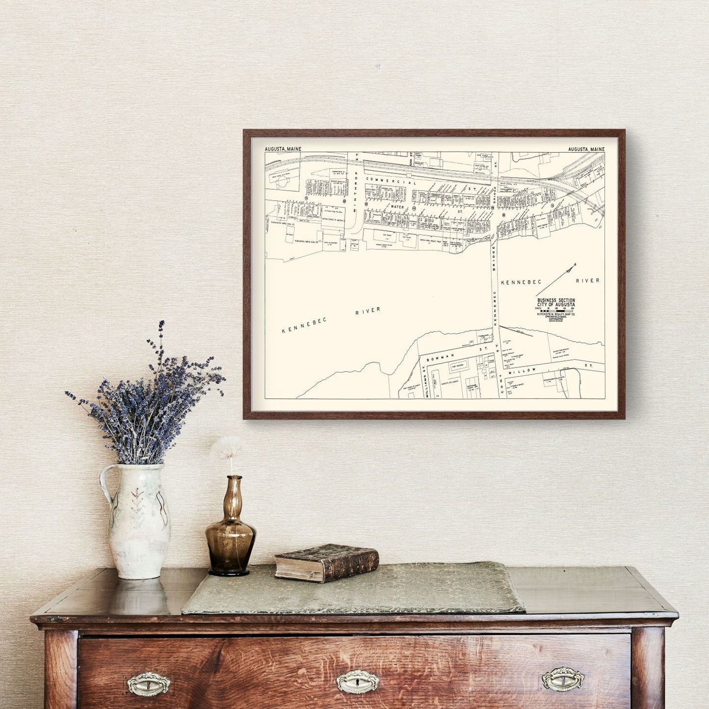 Vintage Map of Augusta, Maine, Business District, 1946