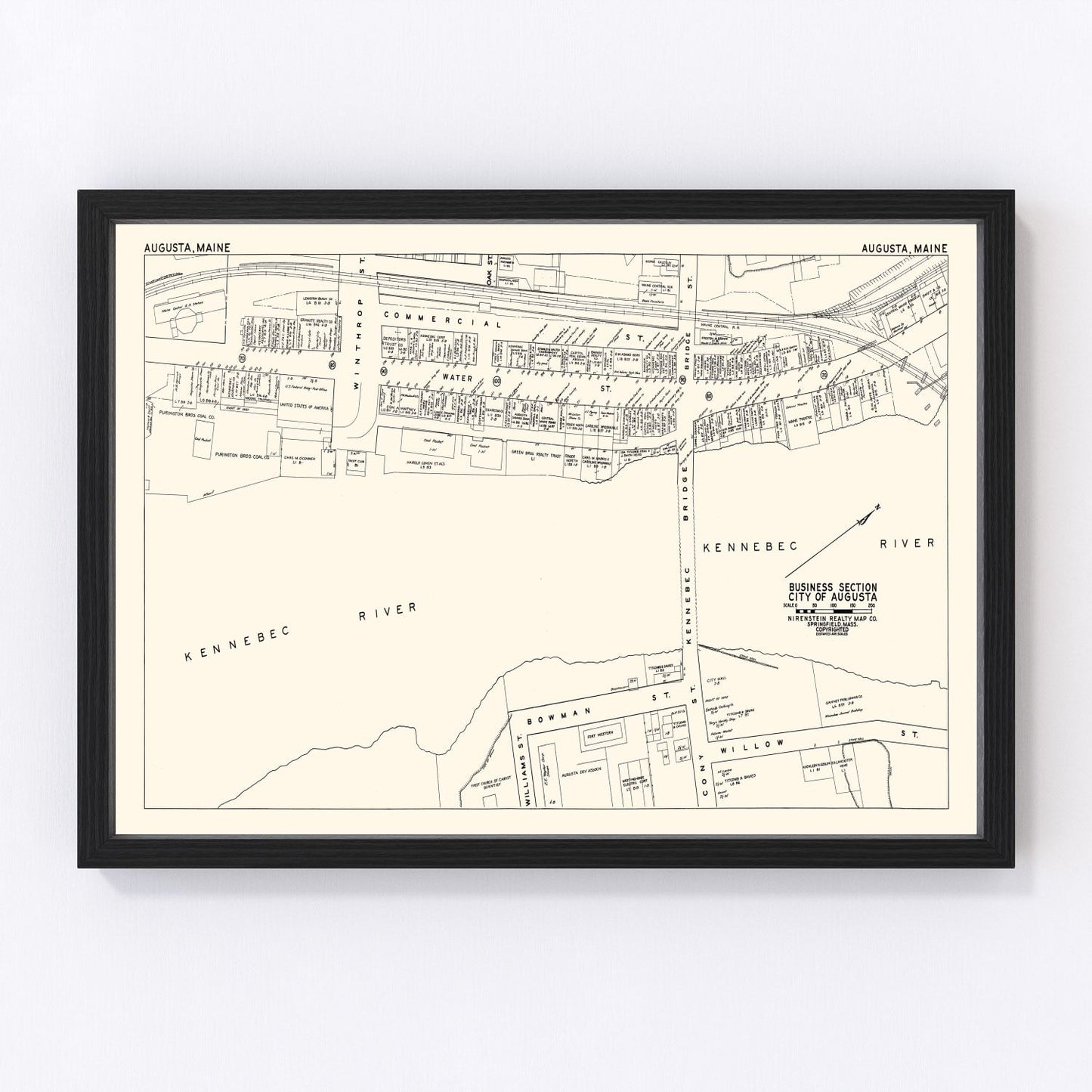 vintage map of Augusta, Maine, business district, 1946