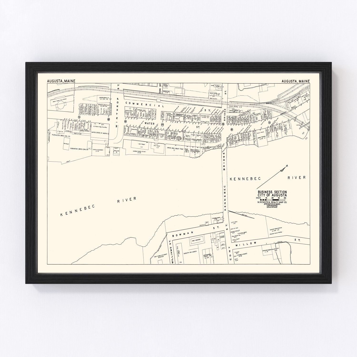 vintage map of Augusta, Maine, business district, 1946