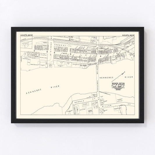 vintage map of Augusta, Maine, business district, 1946