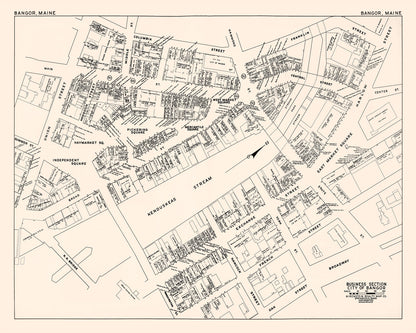 Vintage Map of Bangor, ME Business Section, 1946