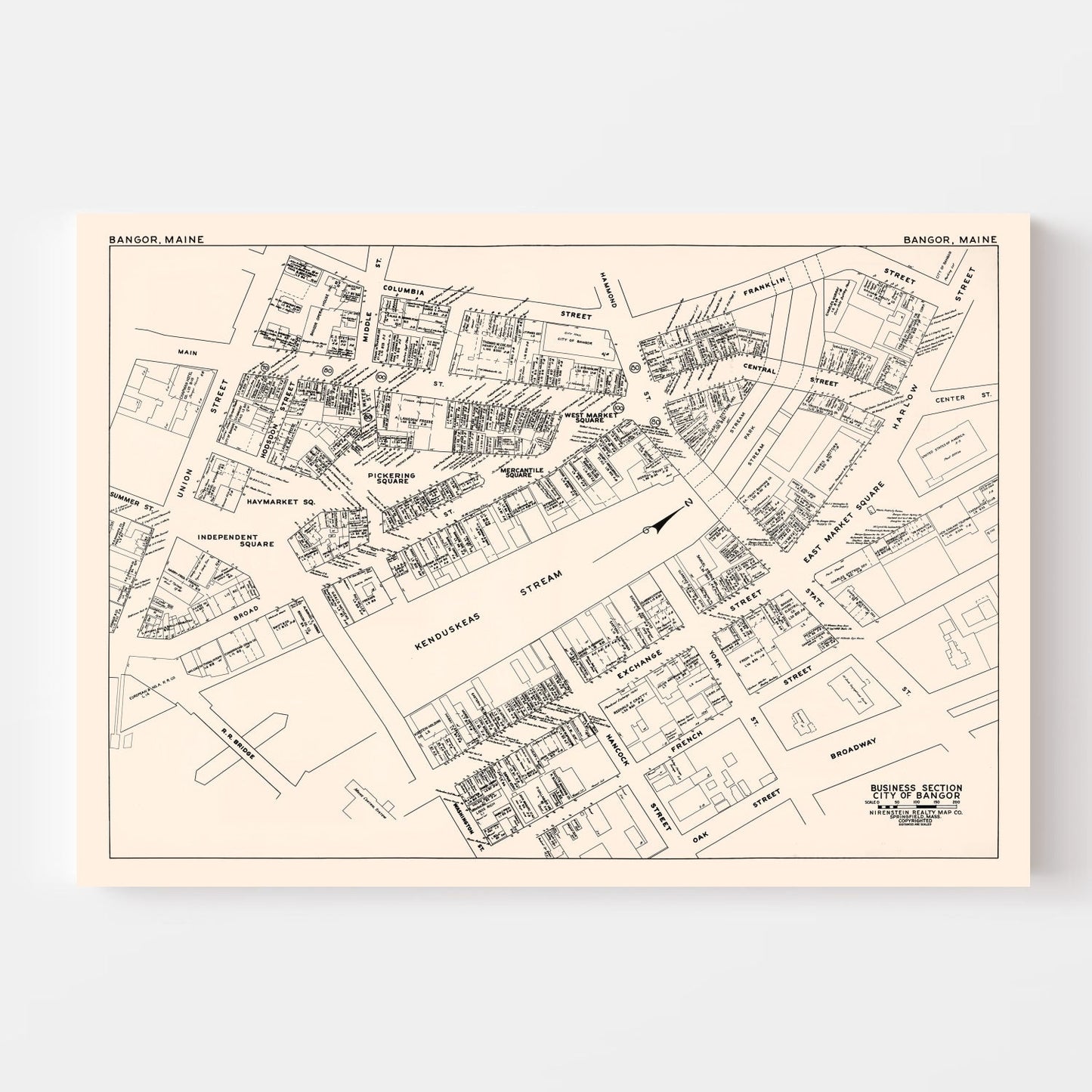 Vintage Map of Bangor, ME Business Section, 1946